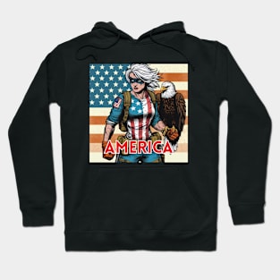 America Female Gritty 80s Comic Book Superhero Patriotic USA Hoodie